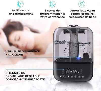 Humidificateur d’air 5L thermomètre hygromètre écran LED -